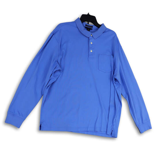 Mens Blue Long Sleeve Pockets Collared Pullover Polo Shirt Size XXL 50-52 image number 1