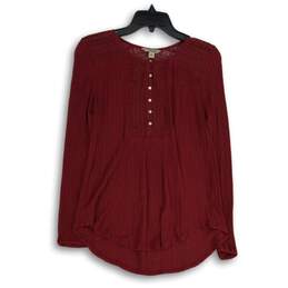 Lucky Brand Womens Red Henley Neck Long Sleeve Tunic Blouse Top Size Small