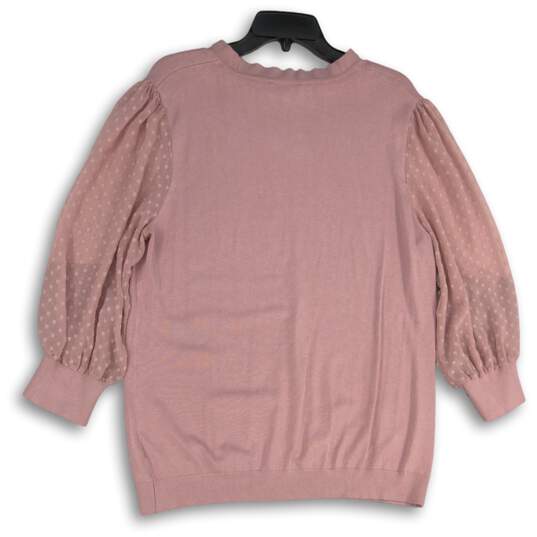 Adrianna Papell Womens Pink Scallop Edge Neck Pullover Sweater Size XL image number 2