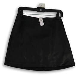 NWT Womens Black Leather Flat Front Back Zip Mini Skirt Size 4 Petite