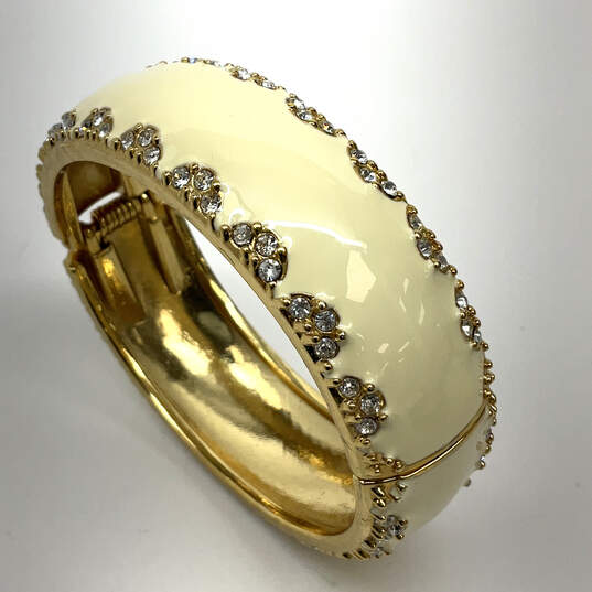 Designer Stella & Dot Gold-Tone Yellow Enamel Hinged Bangle Bracelet image number 3