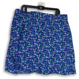 NWT Loft Womens Blue Floral Flat Front Ruffle Back Zip Wrap Skirt Size 16 alternative image