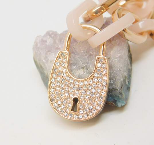 Michael Kors Rose Gold Tone Pave Crystal Lock Necklace 53g image number 3