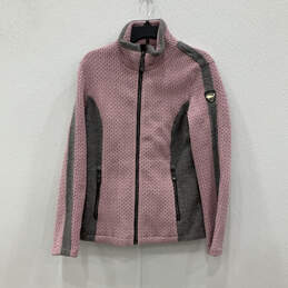 Womens Pink Gray Long Sleeve Mock Neck Full Zip Jacket Size 10