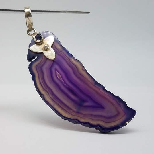 Sterling Silver Purple Agate Gemstone Pendant 15.9g image number 5