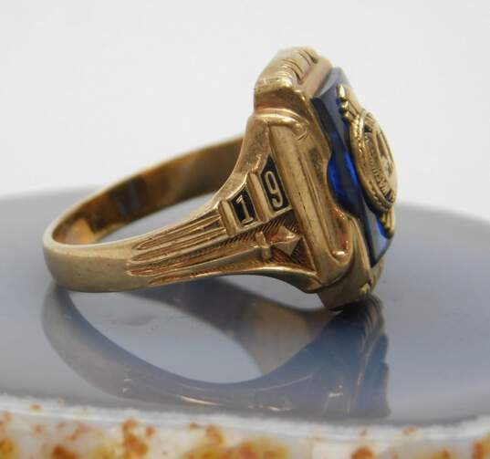 Vintage 10K Gold Blue Spinel & Black Enamel Class Ring 3.9g image number 3