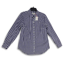 NWT Womens Blue White Gingham Collared Long Sleeve Button-Up Shirt Size 10