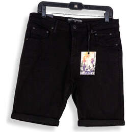 NWT Mens Black Denim Slim Fit Stretch Dark Wash Bermuda Shorts Size 33