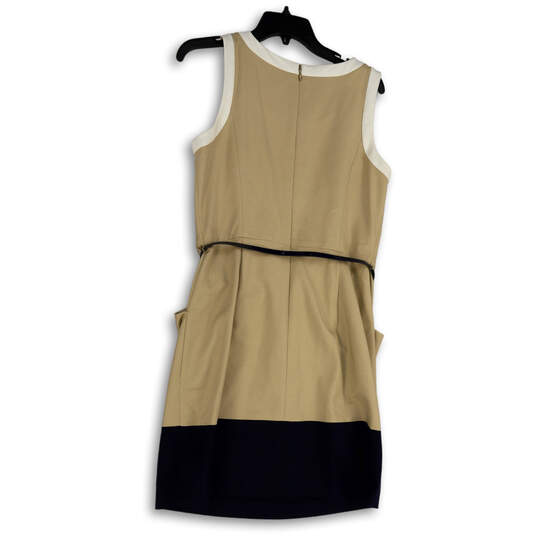 NWT Womens Beige Black Sleeveless Belted Back Zip Sheath Dress Size 10 image number 4
