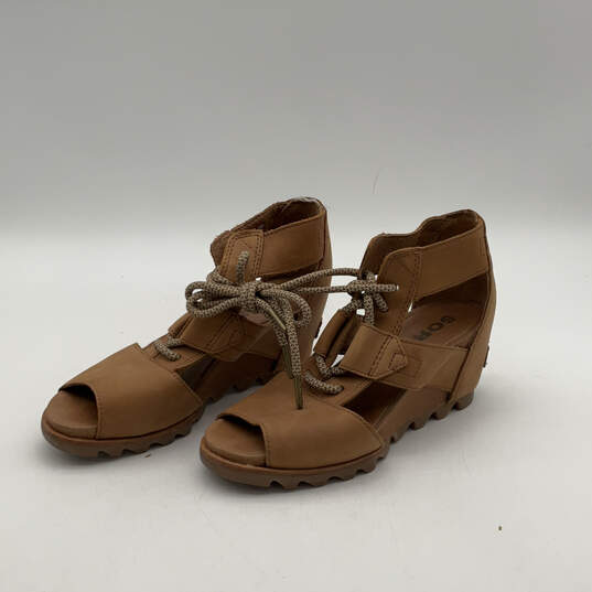 Womens Joanie II NL2914-224 Brown Leather Wedge Heel Strappy Sandals Sz 7.5 image number 4