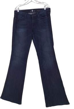 Womens Blue Denim Front Flat Zip 5 Pockets Wide Leg Jeans Size 32