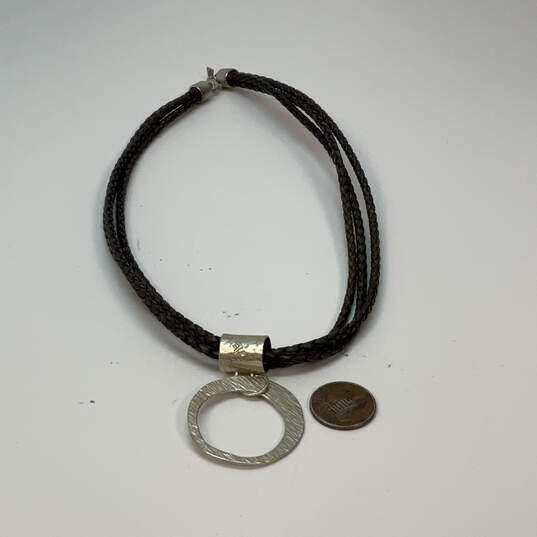 Designer Silpada 925 Sterling Silver Leather Cord Hammered Pendant Necklace image number 3