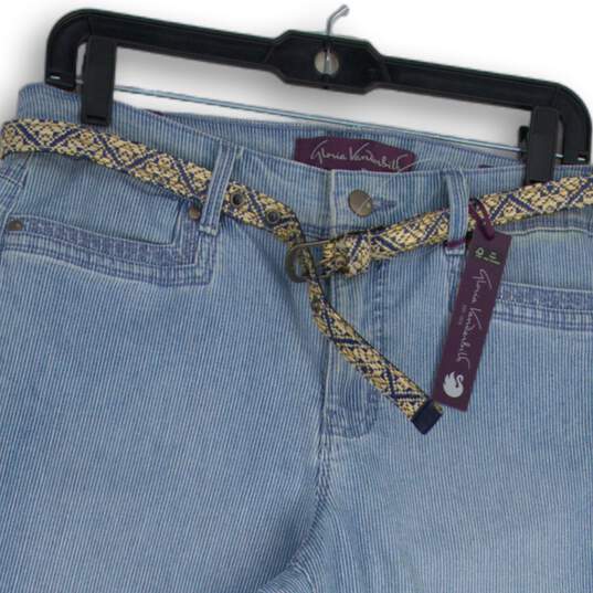 NWT Womens Blue Denim Medium Wash Pinstripe Belted Capri Pants Size 8 image number 3