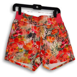 Womens Pink Orange Floral Elastic Waist Slash Pocket Athletic Shorts Size 4