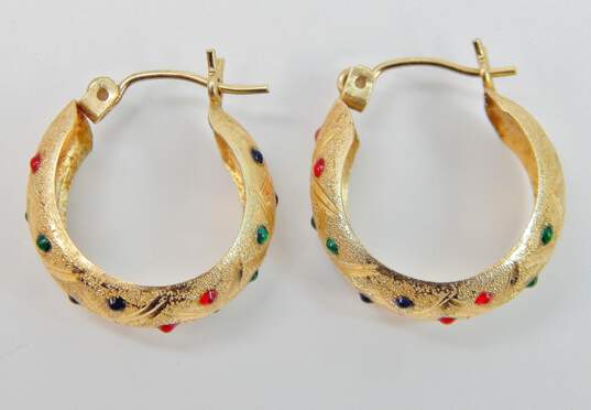 14K Yellow Gold Colorful Accent Mini Hoop Earrings 1.7g image number 7