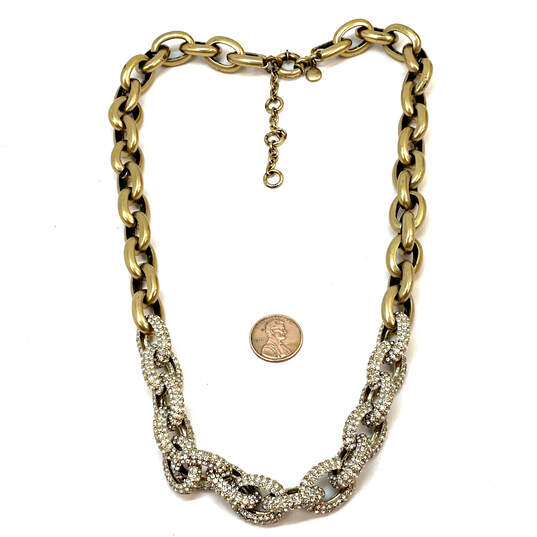 Designer J.Crew Gold-Tone Rhinestone Fashionable Large Link Chain Necklace image number 2