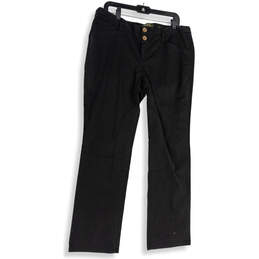 Womens Black Flat Front Slash Pockets Straight Leg Trouser Pants Size 14