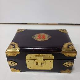 Vintage Chinese Canton Brass Wood Jewelry Box with Lock