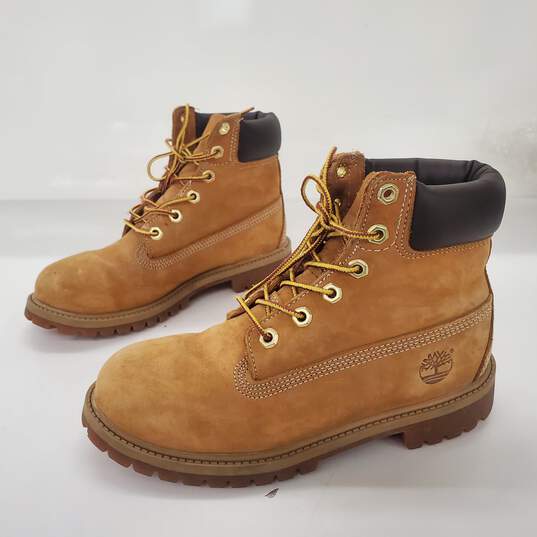 Timberland Kids 6in Premium Waterproof Wheat Nubuck Boots Junior Youth Size 5 image number 1