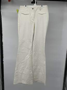 Womens Cream Cotton Blend Pockets Flare Leg Trouser Pants Sz 4 T-0545562-A