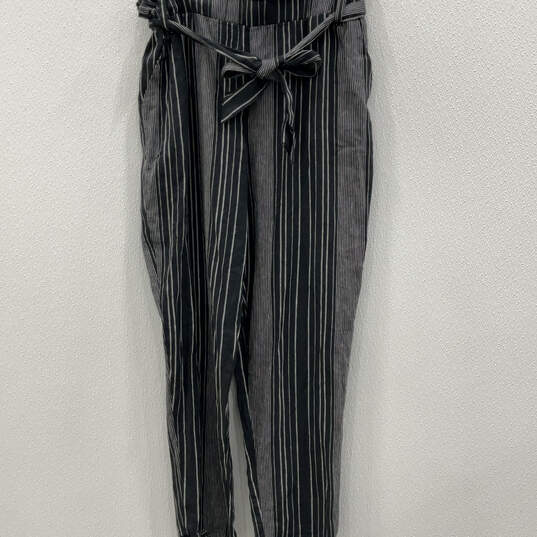 NWT Womens Black Striped Tie Waist High Rise Ankle Pants Size Medium image number 1