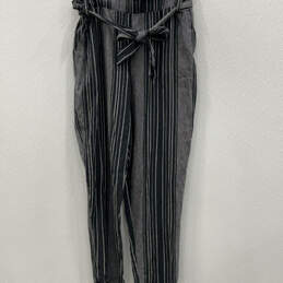 NWT Womens Black Striped Tie Waist High Rise Ankle Pants Size Medium