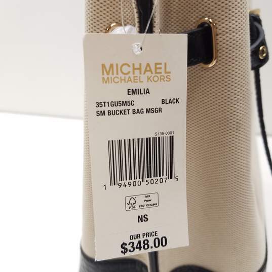 Michael Kors Emilia Canvas Bucket Bag Messenger Black Cream image number 8