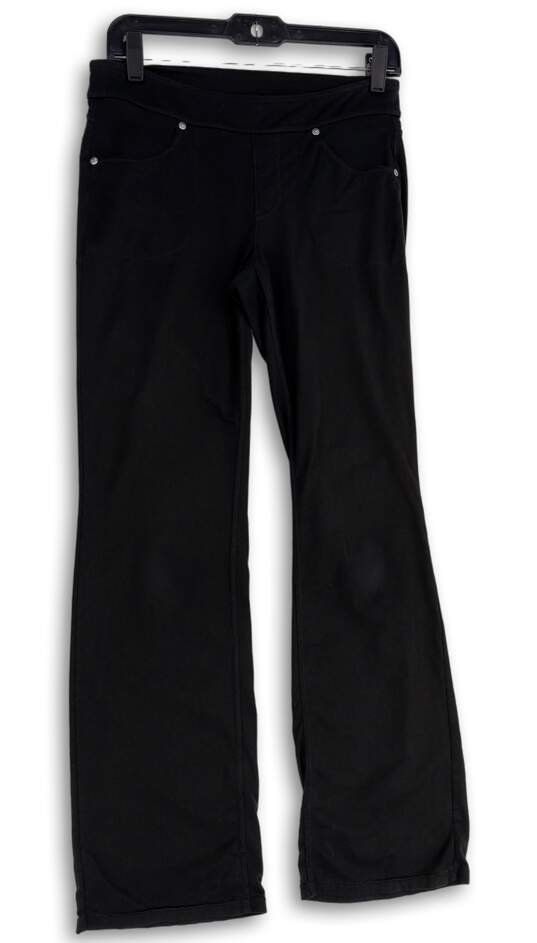 Womens Black Flat Front Pockets Activewear Flared Ankle Pants Size Small image number 1