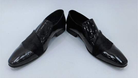 Dapperman Black Shiny Furred Sash Dress Loafers Men's Size 46 EU Men's Size 12 US image number 1