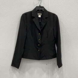 Womens Black Long Sleeve Notch Lapel Classic Four Button Blazer Size 10