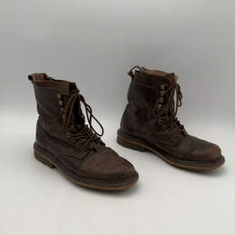 Womens Brown Leather Round Toe Classic Lace-Up Ankle Combat Boot Size 10
