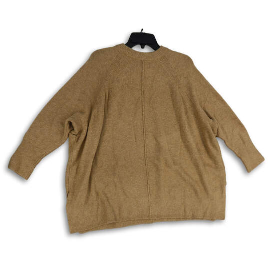 NWT Womens Tan Knitted Crew Neck 3/4 Sleeve Pullover Sweater Size Medium image number 2