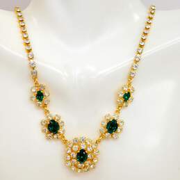 Vintage Gold Tone Green & White Icy Rhinestone & Nephrite Jewelry 35.8g alternative image