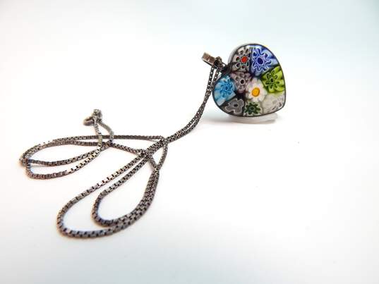 Artisan 925 Sterling Silver Glass Floral Resin & Druzy Quartz Pendant Necklaces 28.6g image number 4
