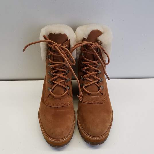 Timberland Courmayeur Valley 6 Inch Waterproof Faux-Fur Brown Nubuck Boots Women's Size 8 image number 5