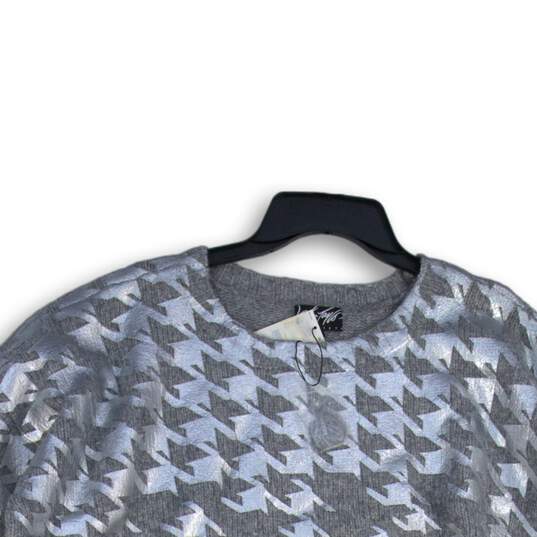 NWT Lord & Taylor Womens Gray Houndstooth Long Sleeve Cropped Pullover Sweater M image number 3