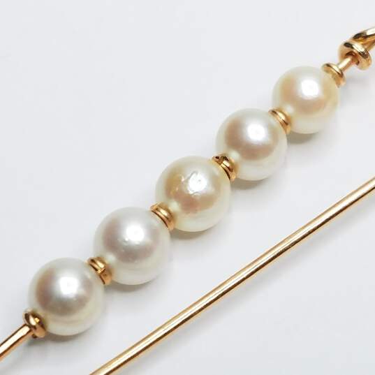 18K Gold FW Pearl Safety Pin /Brooch 3.4g image number 5