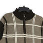 Mens Brown Plaid Mock Neck 1/4 Zip Long Sleeve Pullover Sweater Size XL image number 3
