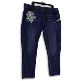 Womens Blue Denim Medium Wash Stretch Pocket Straight Leg Ankle Jeans Sz 24