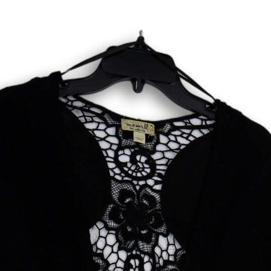 Womens Black Floral Crochet Back Open Front Cardigan Size PL image number 3