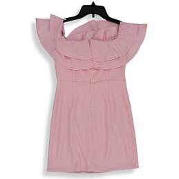 Womens Pink Ruffle Square Neck Modern Back Zip Mini Shift Dress Size Small alternative image