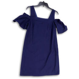 Womens Blue Square Neck Cold Shoulder Short Sleeve Mini Dress Size XS