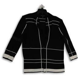 Womens Black White Striped Knitted Long Sleeve Cardigan Sweater Size Medium