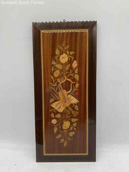 Italy Inlaid Wood Marquetry Flowers Set 2 Pieces
