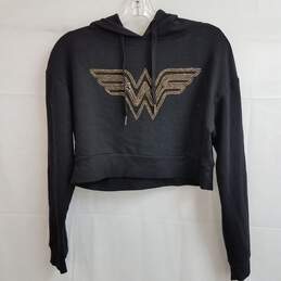 Eleven by Venus Williams black knit cropped hotfix Wonderwoman hoodie S