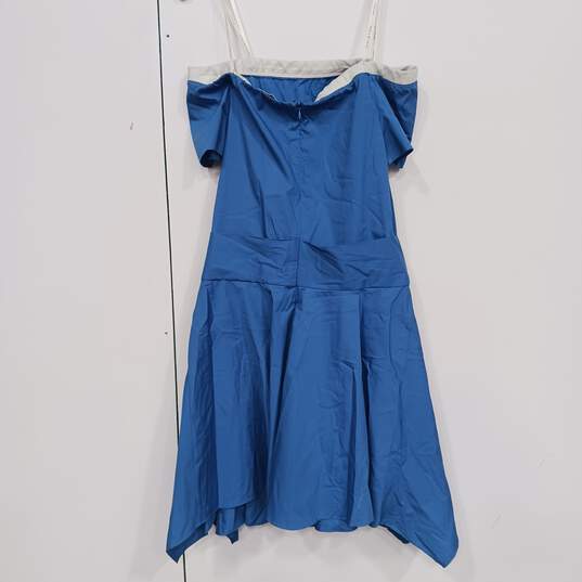 Halston Heritage Women's Blue Off the Shoulder Poplin Dress Size 2 NWt image number 2