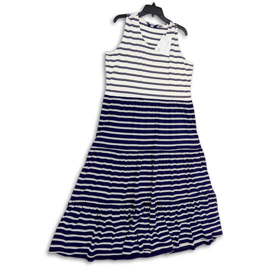 NWT Womens Blue White Striped Scoop Neck Sleeveless Long Maxi Dress Size M image number 1