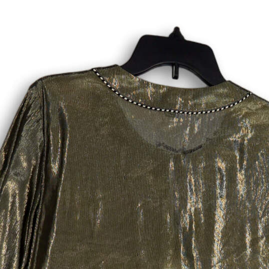 Womens Gold Iridescent Round Neck Long Sleeve Pullover Blouse Top Size 4 image number 4