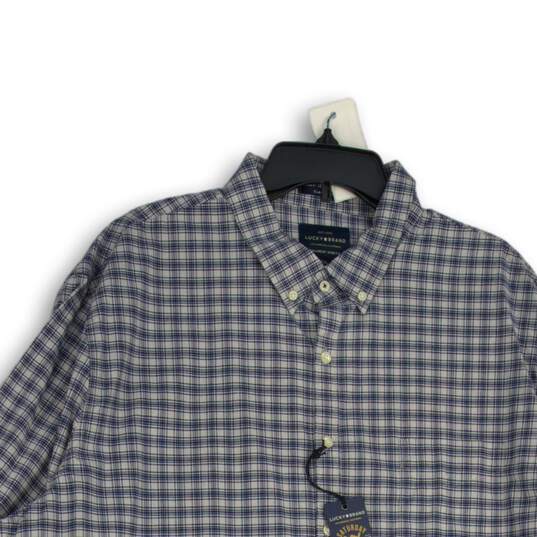 NWT Lucky Brand Mens Blue White Plaid Spread Collar Button-Up Shirt Size XXL image number 3