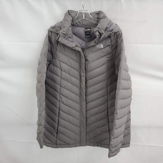 The North Face 550 Gray Zip Up Hooded Goose Down Puffer Jacket Women's Size XL image number 1
